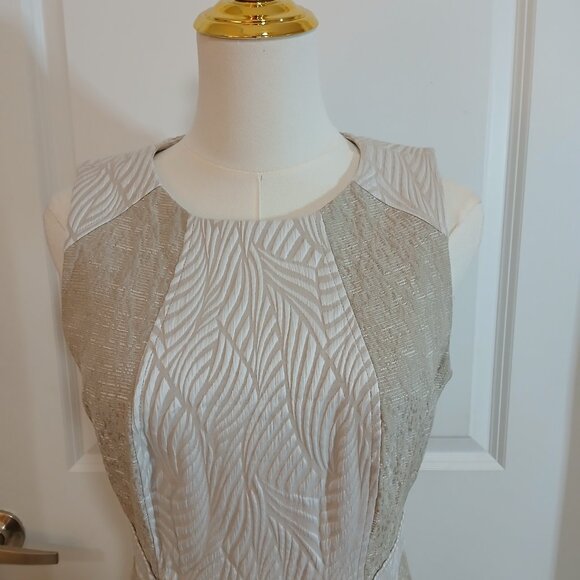 Calvin Klein Jacquard Sheath Dress Women’s Size 6 Beige Sleeveless Back Zipper - Picture 3 of 6